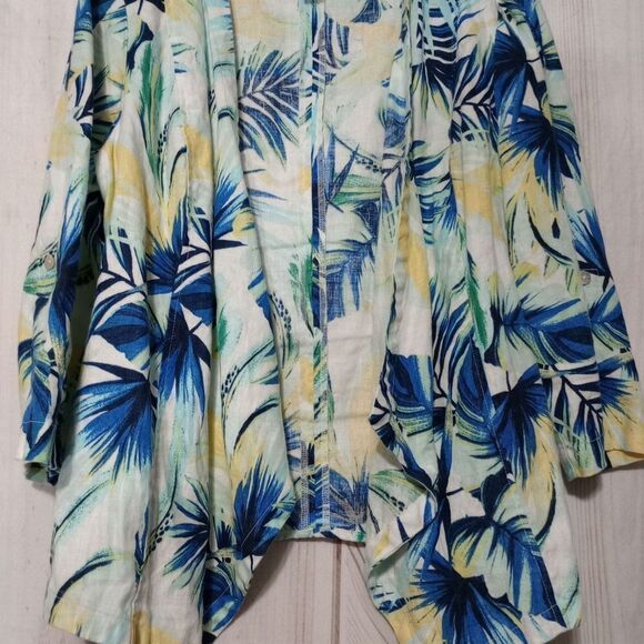 Chico's‎ Large Floral Tropical Linen Blend Open Front Jacket Blazer Cover Up - Picture 1 of 6